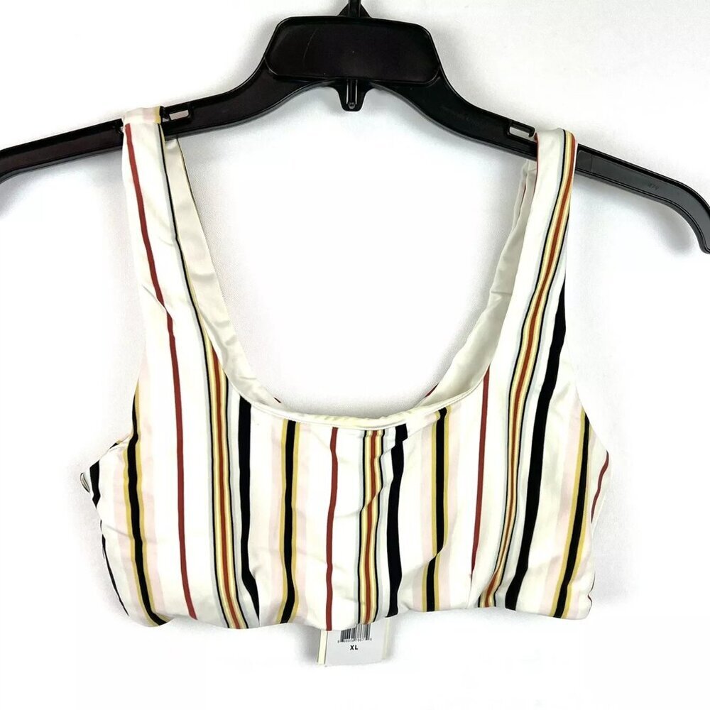 Volcom Women’s White Striped Scooped Neck Bikini Top Size XL